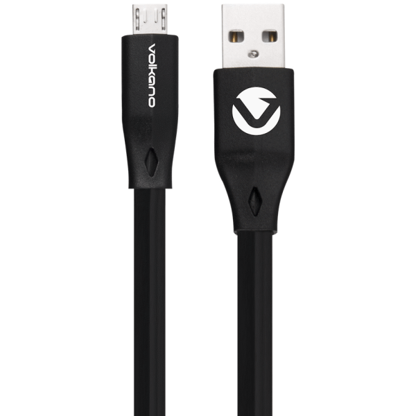 Volkano Slim Series Flat PVC Micro USB Cable 1.2m - Black