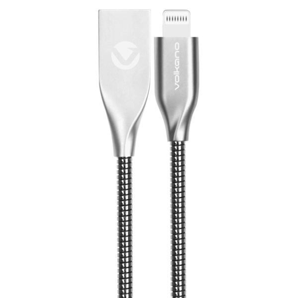 Volkano Iron Series Round Metallic Spring MFI Lightning Cable 6ft - Silver