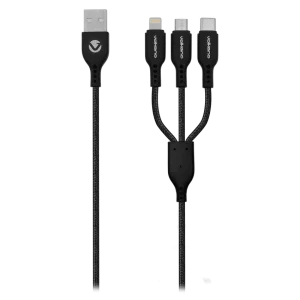 Volkano On-The-Go 3-in-1 1m Braided Cable - Black