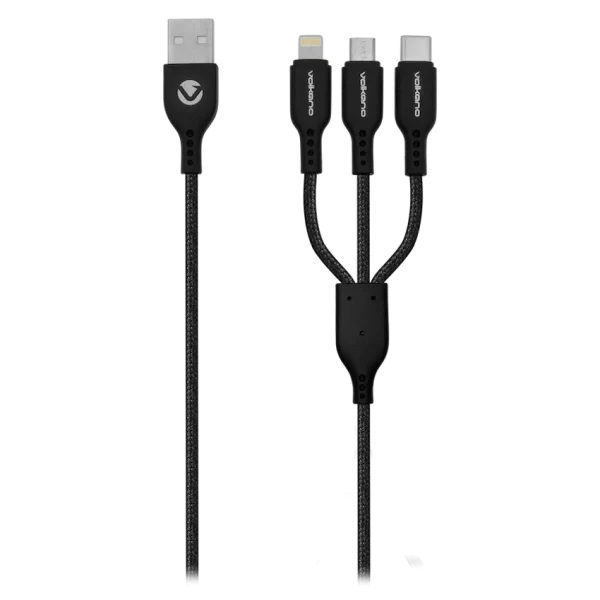 Volkano On-The-Go 3-in-1 1m Braided Cable - Black