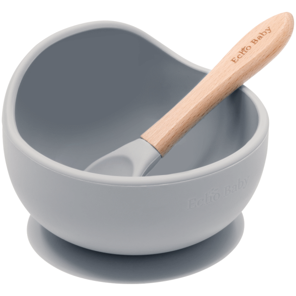 Echo Baby Silicone Suction Bowl and Spoon Set - Stone