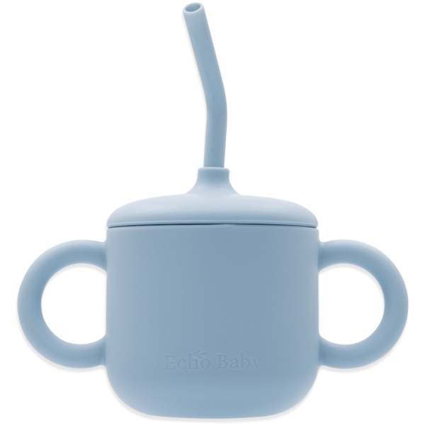 Echo Baby Silicone Training Cup with Straw - Powder Blue