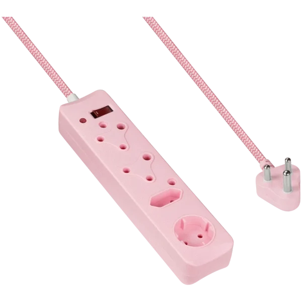 Switched 4-Way Surge-Protected Multiplug - 3m Braided Cord - Pink