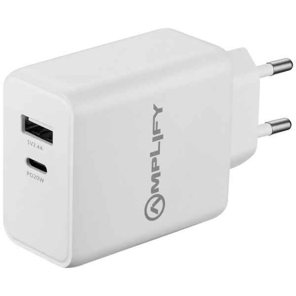 Amplify P.D. 20w Plus USB 12w Dual Wall Charger - White