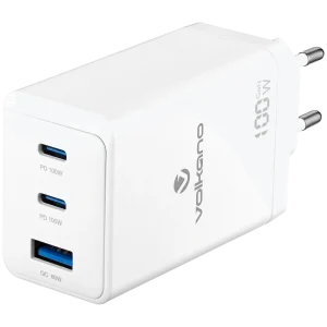 Volkano WattPro Series Triple Port 100W GanN Wall Charger - White