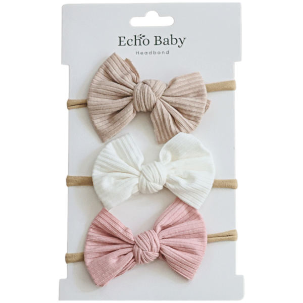 Echo Baby Bow Headbands - Set of 3 (Bone, white, pink)