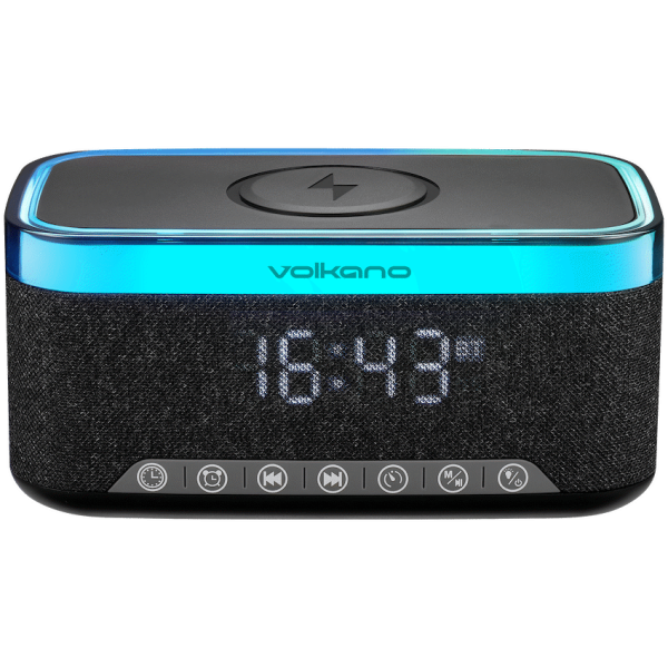 Volkano Radiant 2 Alarm Clock with Wireless Charging and Speaker - Black