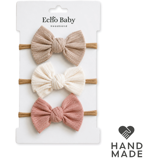 Echo Baby Bow Headbands - Set of 3 (Bone, white, pink)
