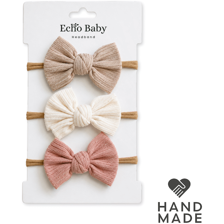 Echo Baby Bow Headbands - Set of 3 (Bone, white, pink)