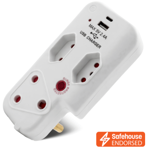 Ellies 3 Way Surge Adaptor with Type C + USB - WT