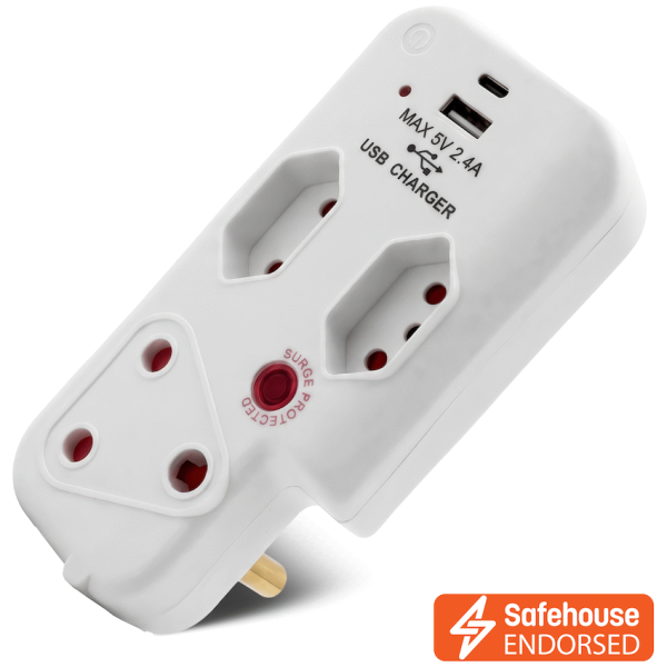 Ellies 3 Way Surge Adaptor with Type C + USB - WT