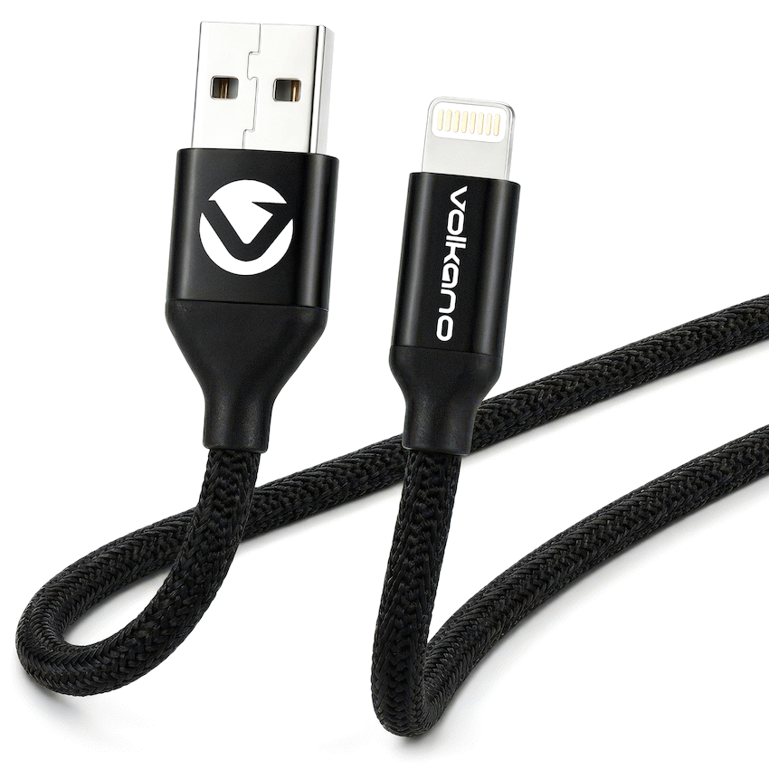 Volkano Weave Series Fabric Braided MFI Lightning Cable 12w 3m - Black
