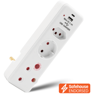 Ellies 3 Way Surge adaptor Schuko,with type C + USB - WT