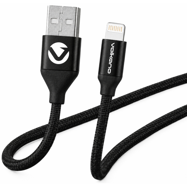Volkano Weave Series Fabric Braided MFI Lightning Cable 27W 1.2m - Black