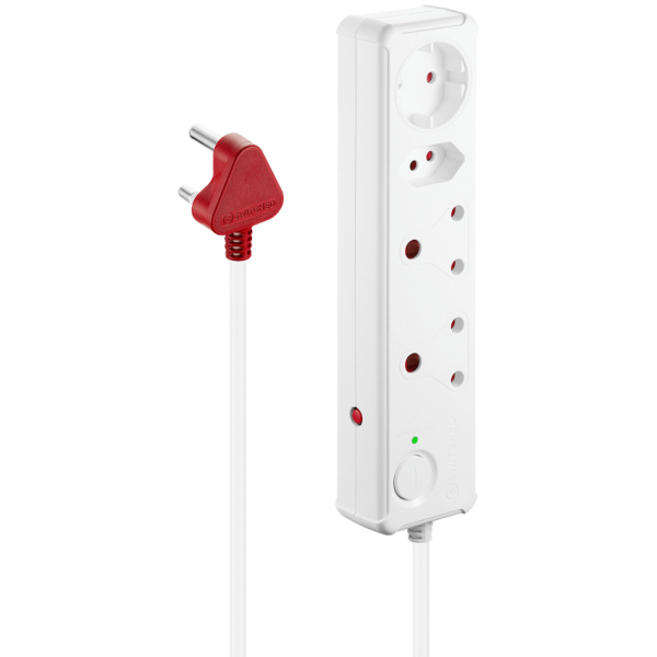 Switched 4-Way Medium Surge-Protected Multiplug 0.5m Cord - White