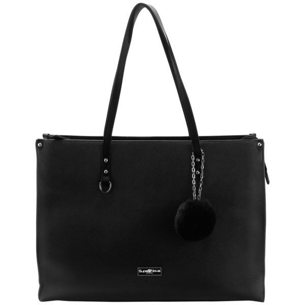 Supanova Pompom Ladies Laptop Bag - Black