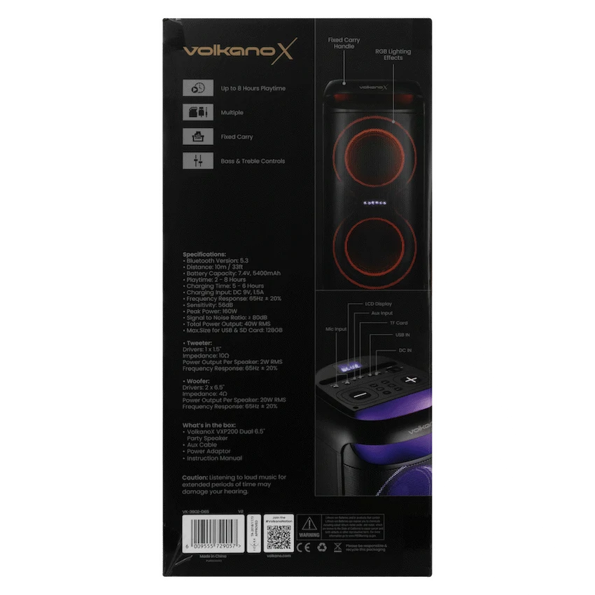 VolkanoX VXP200 Dual 6.5" Party Speaker - Black - Image 10