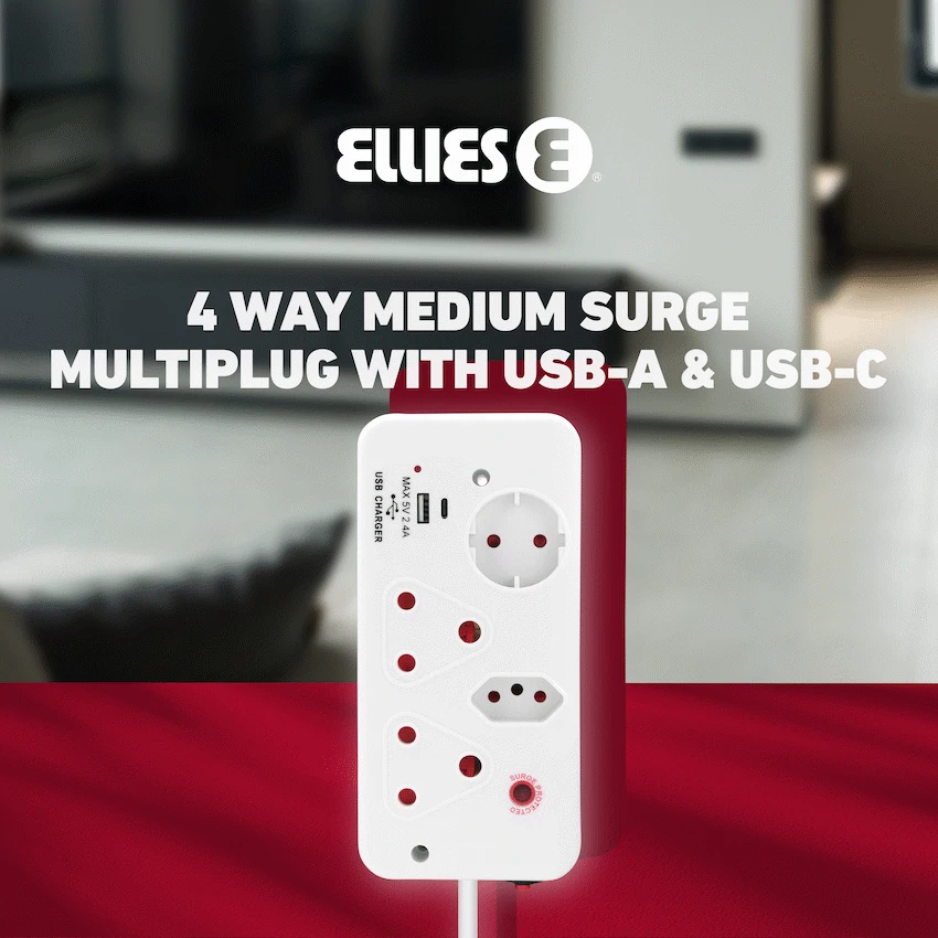 Ellies 4-Way Surge Multiplug with USB-A+USB-C 0.5m - WT - Image 10