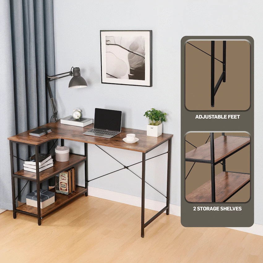 Everfurn Anthony L-Shaped Corner Work Desk - Steel Frame - Image 11