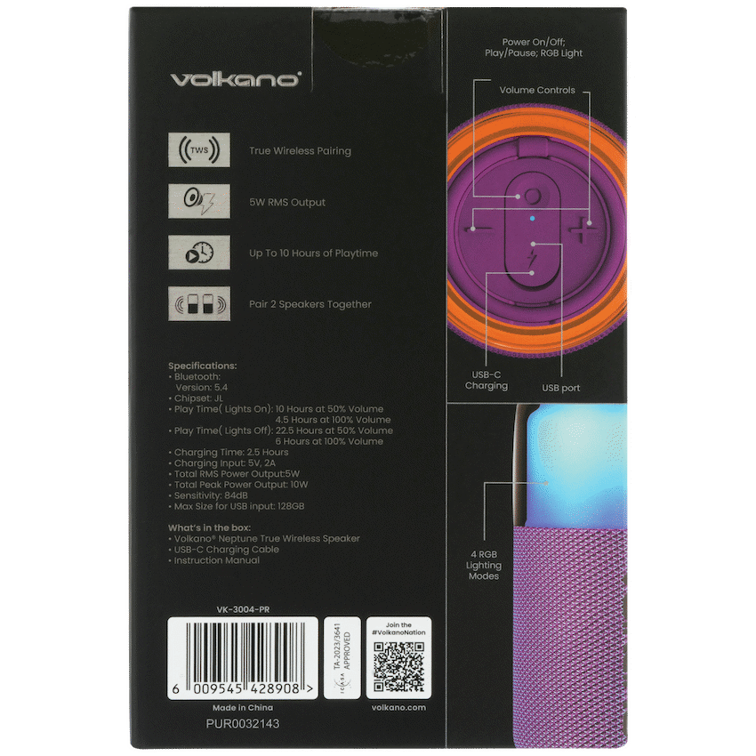Volkano Neptune Bluetooth Wireless Speaker - Purple - Image 11
