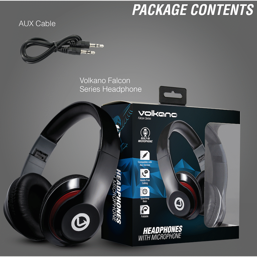 Volkano Falcon Headphones with Microphone - Black - Image 11