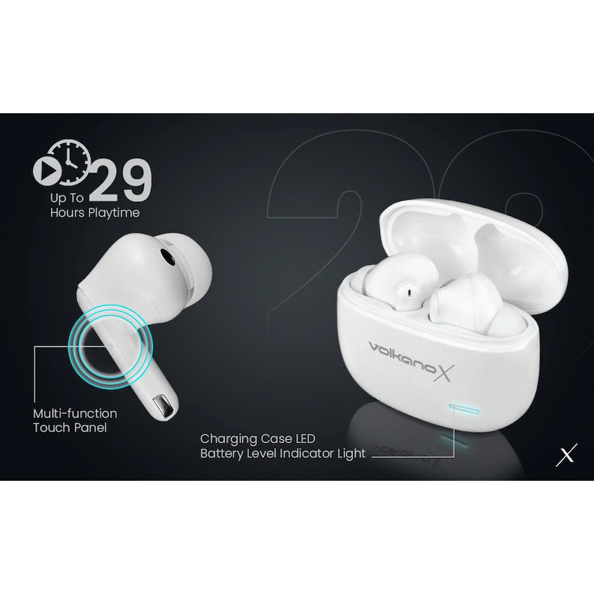 VolkanoX VXT200S Hybrid ANC TWS Earphones - White - Image 13