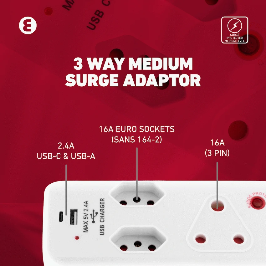 Ellies 3 Way Surge Adaptor with Type C + USB - WT - Image 13