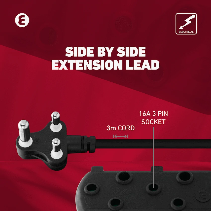 Ellies Side-by-Side Light-Duty Extension Lead - 3m - Black - Image 13