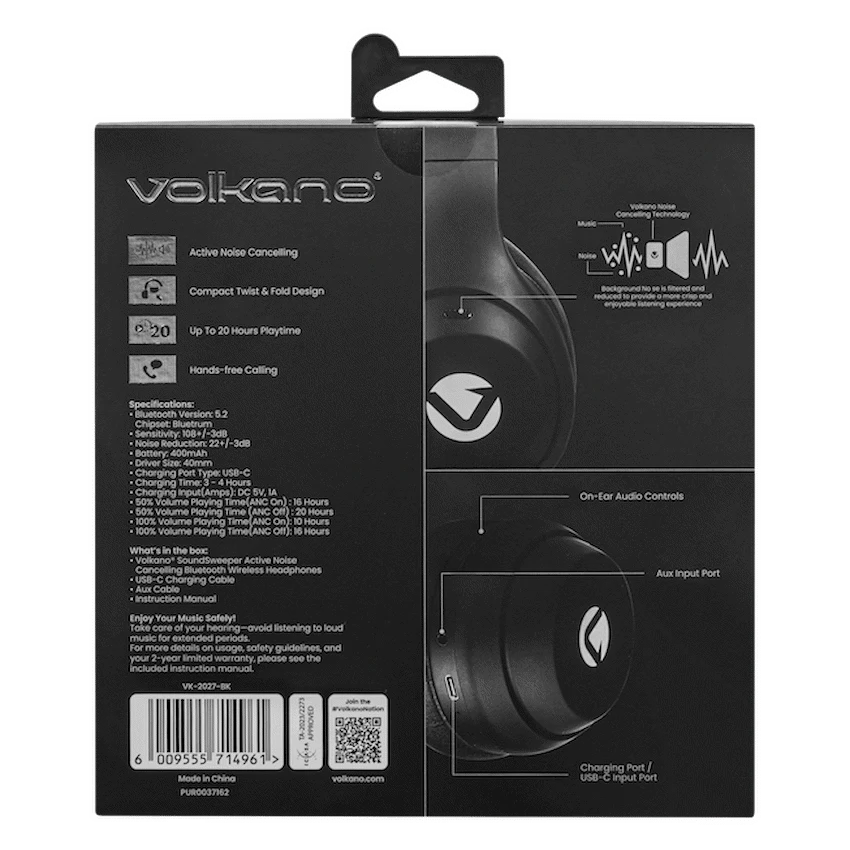 Volkano SoundSweeper Series Active Noise Cancelling bluetooth Headphones - Black - Image 14
