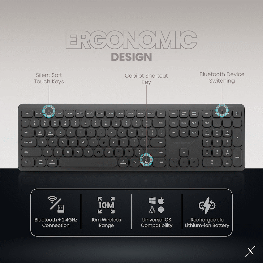 VolkanoX Ignite Bluetooth Wireless Keyboard and Mouse Combo - Graphite - Image 19
