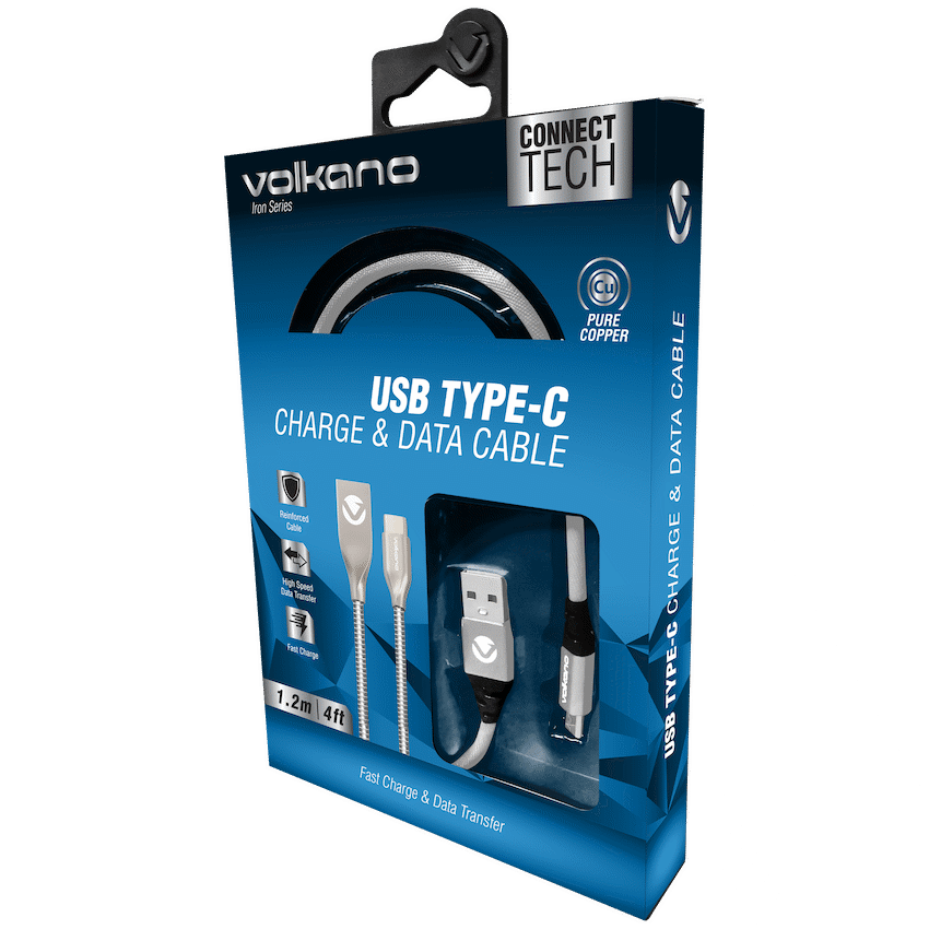 Volkano Iron Series Round Metallic Spring Type-C Cable 1.2m - Silver - Image 2