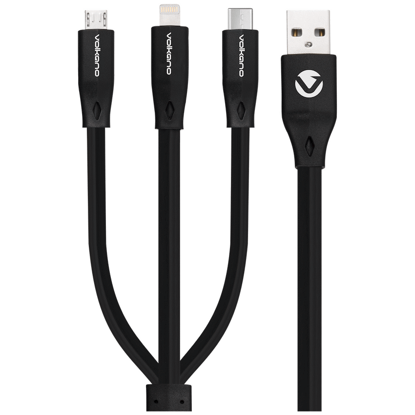 Volkano Slim Series Flat PVC 3-in-1 (Type-C / Lightning / Micro) Cable 30W 1m- Black - Image 2