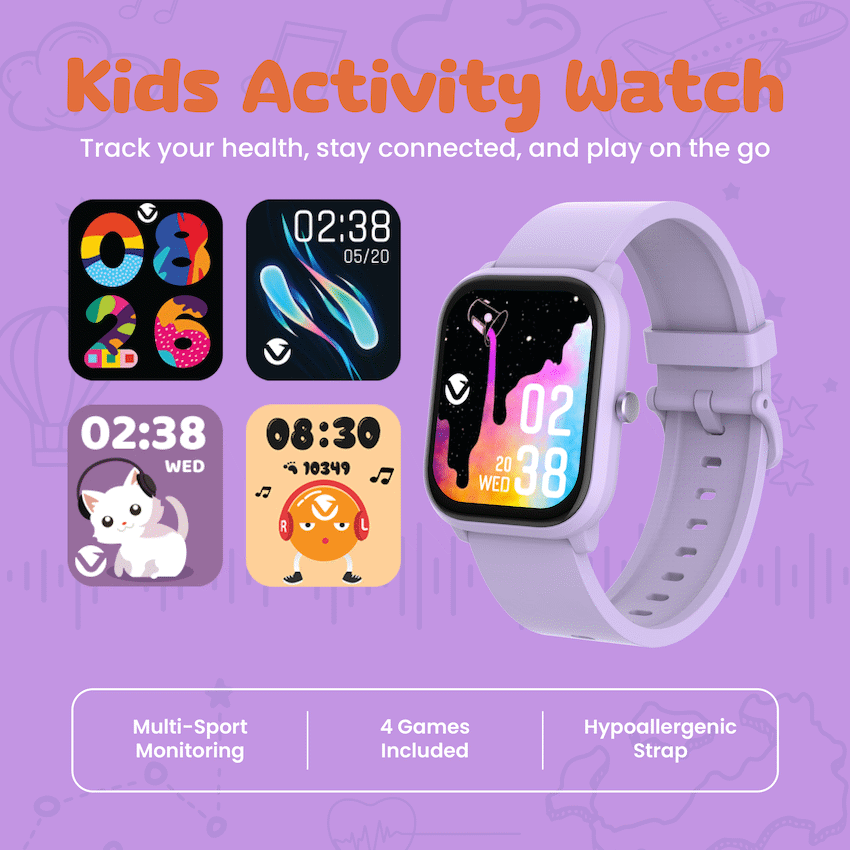 Volkano Vivo Series Kids Smart Watch - Lilac Purple - Image 2