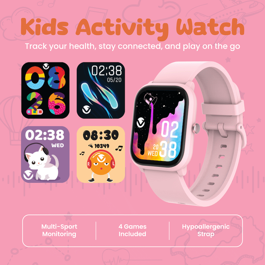 Volkano Vivo Series Kids Smart Watch - Pastel Pink - Image 2