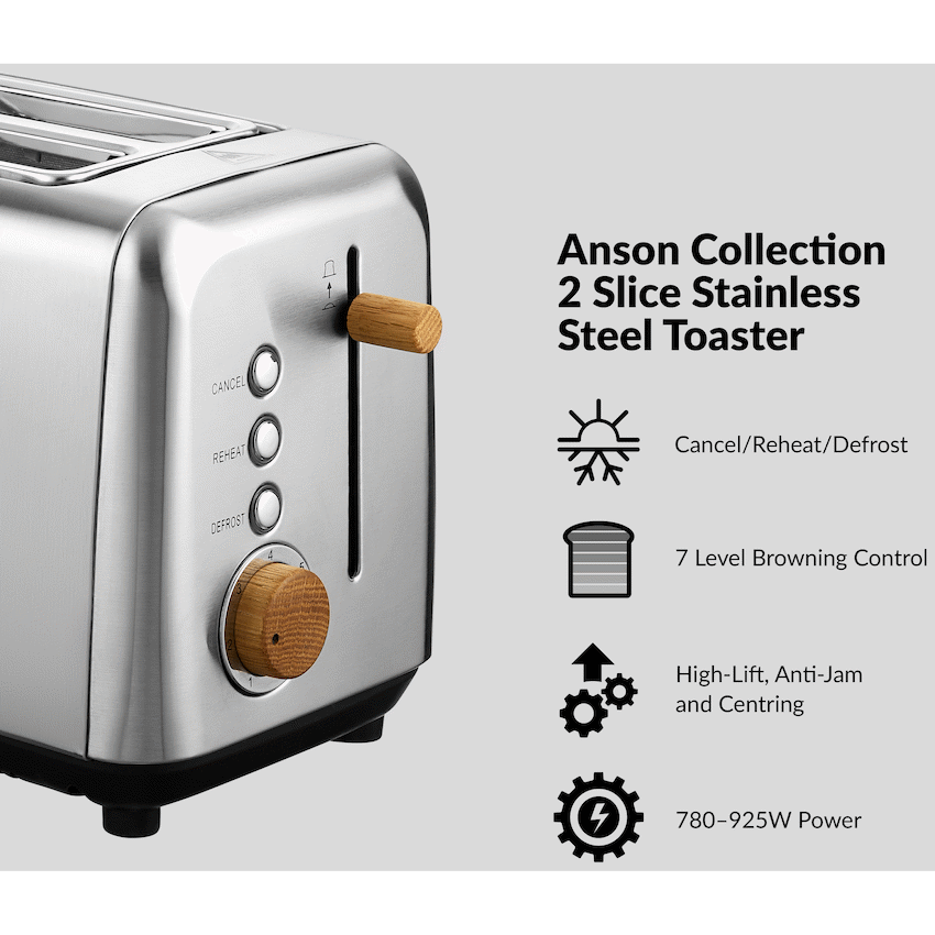 Boden Stark Anson Collection 2-Slice Stainless Steel Toaster - Image 2
