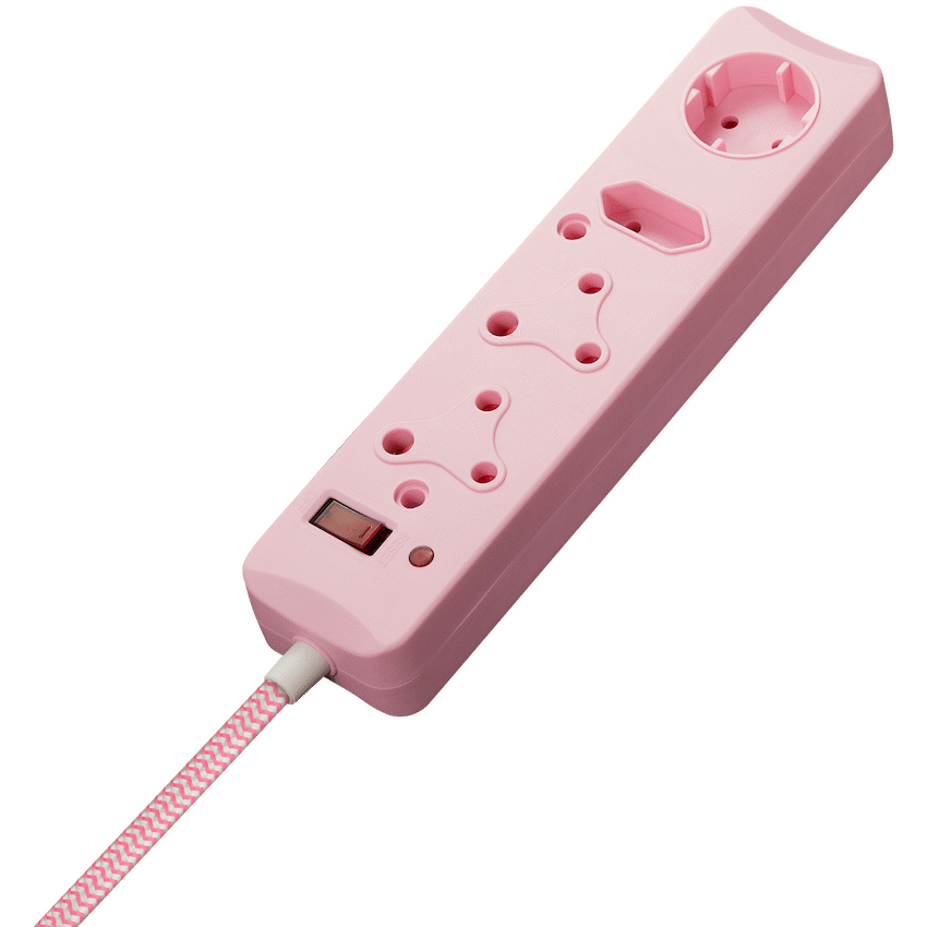 SWITCHED 4 Way Medium Surge Protected Multiplug 0.5M Braided Cord Pink - Image 2