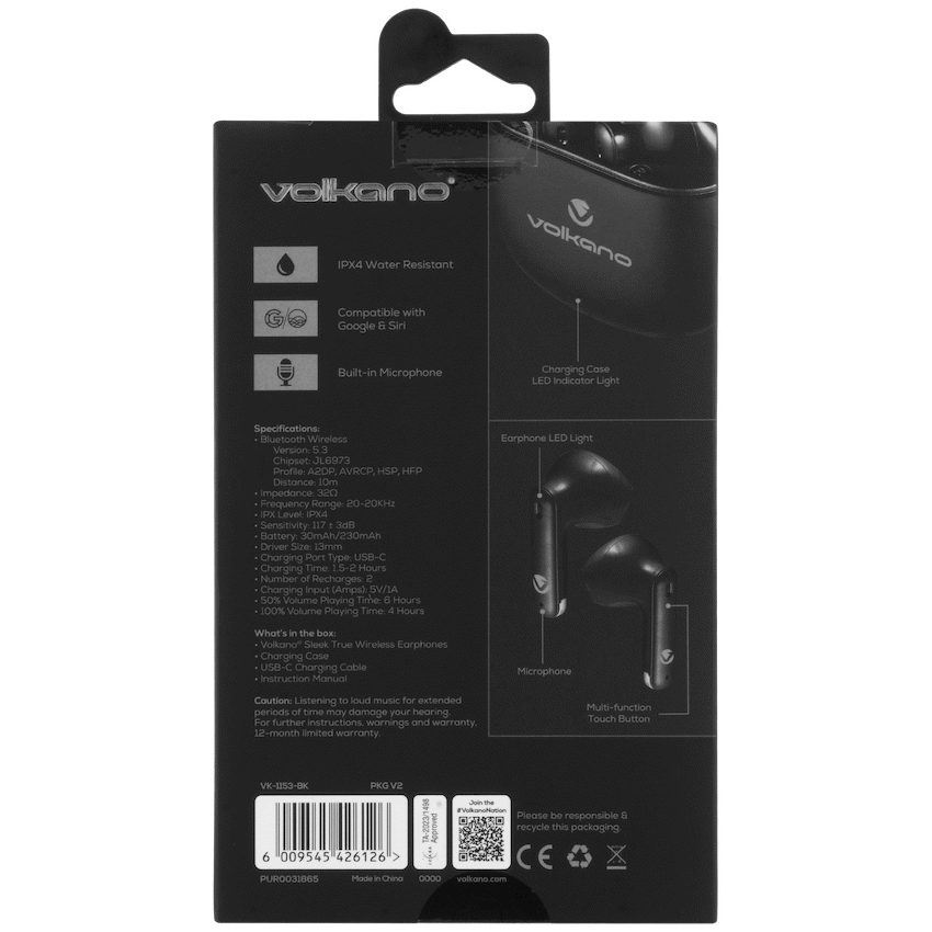 Volkano Sleek Series TWS Earphones - Black - Image 22