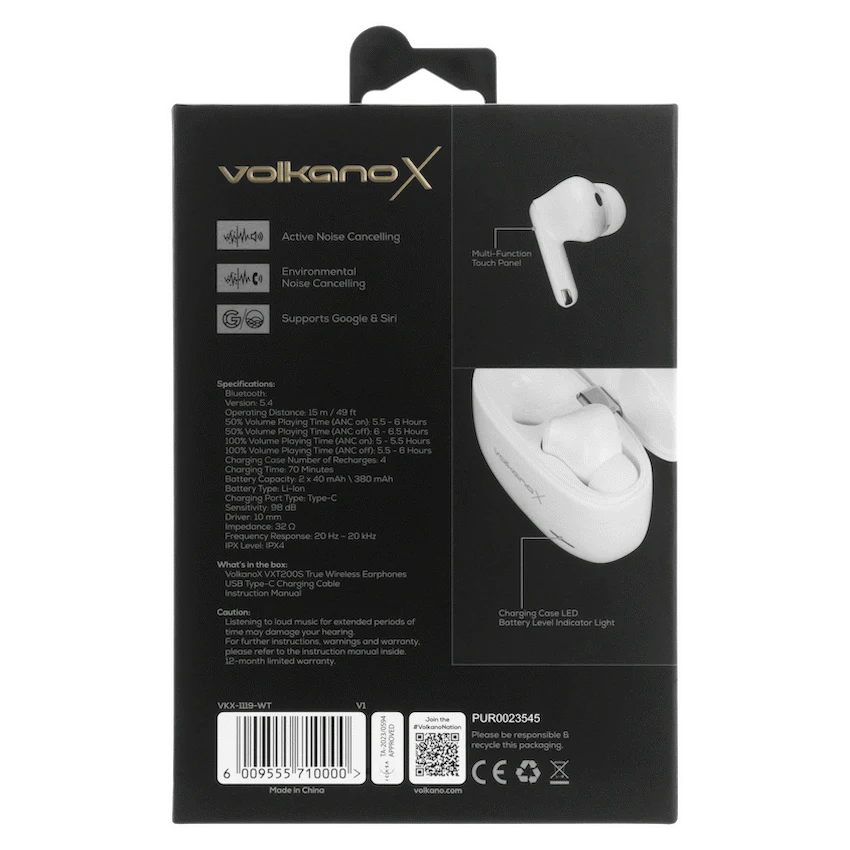 VolkanoX VXT200S Hybrid ANC TWS Earphones - White - Image 23