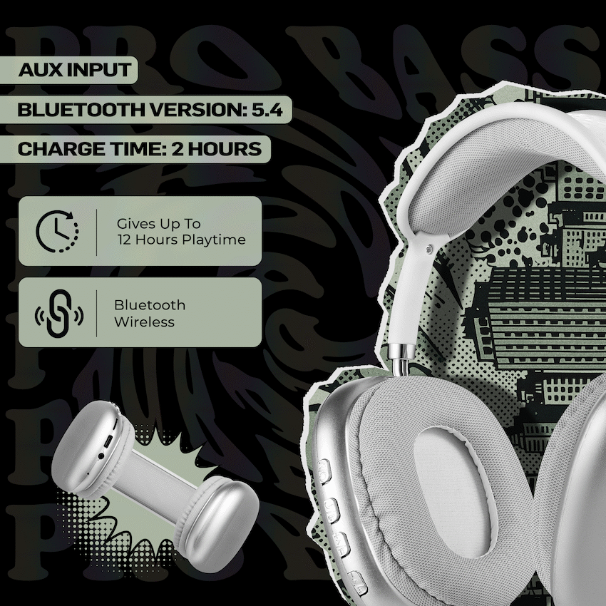 Pro Bass Urban Groove Series Bluetooth Headphones - White - Image 3