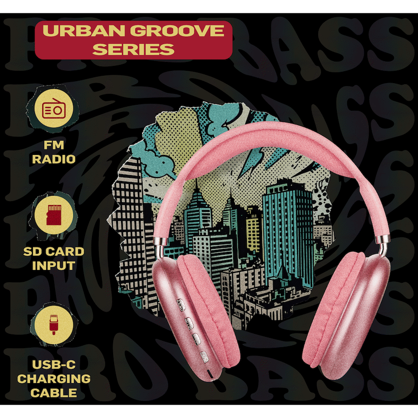 Pro Bass Urban Groove Series Bluetooth Headphones - Pink - Image 3