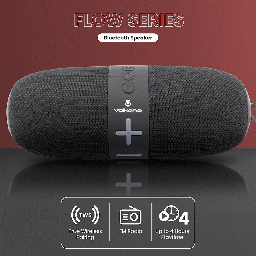 Volkano Flow Series Portable Bluetooth Speaker - Black with Grey Buttons - Image 3