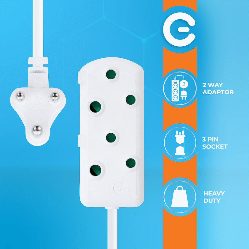 Switched Heavy Duty Side by Side (SBS) Extension Leads 5m - WT - Image 3