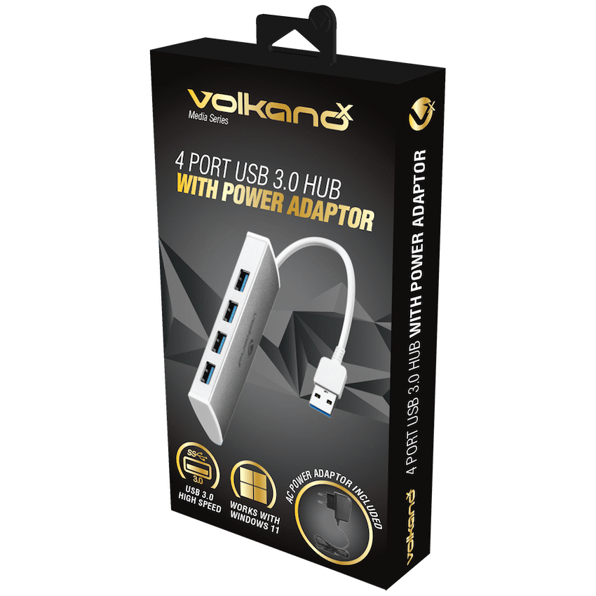 VolkanoX Media Series 4-Port USB Hub with Power Cable - Image 3