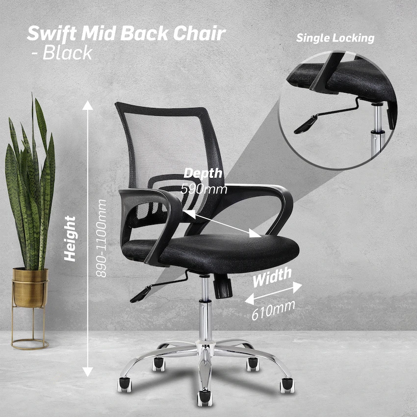 Everfurn Swift Mid Back Chair - Black - Image 3