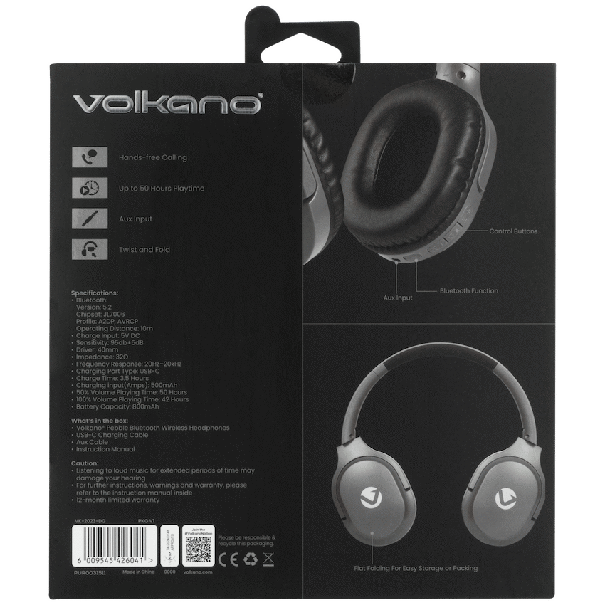 Volkano Pebble Series Bluetooth Headphones - Dark Grey - Image 34
