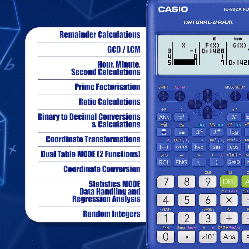 Casio FX-82 ZA Plus II Calculator - Blue - Image 4