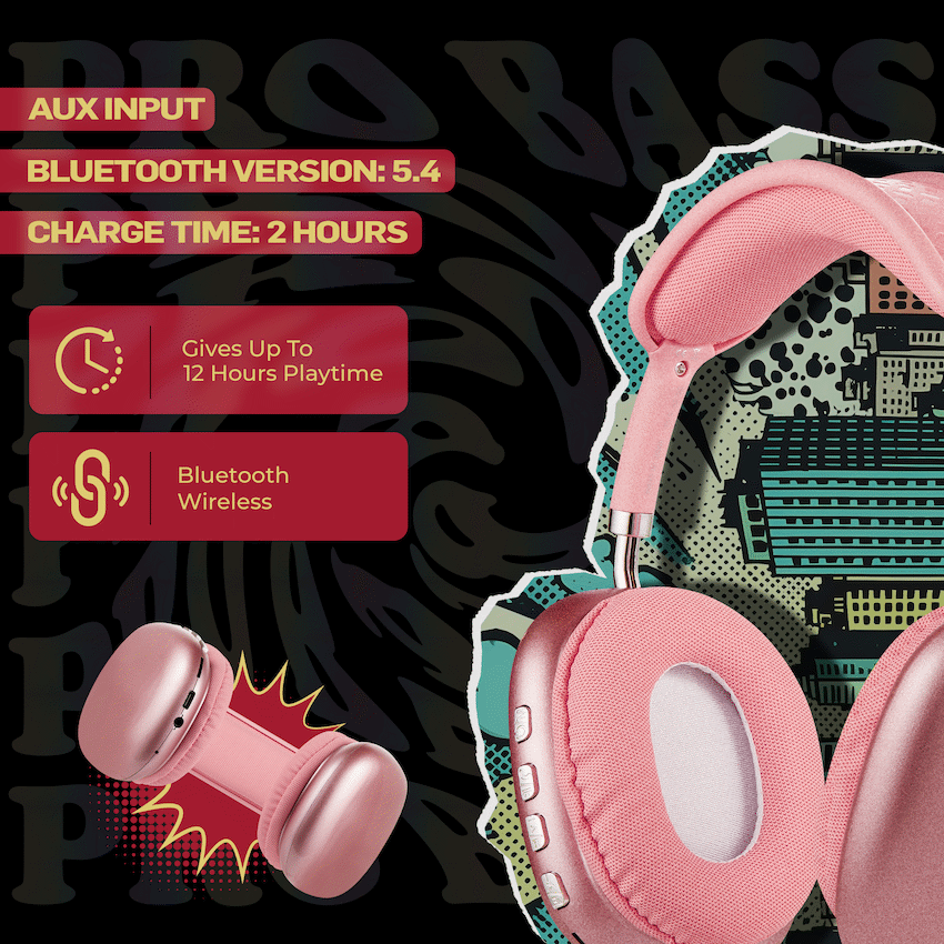 Pro Bass Urban Groove Series Bluetooth Headphones - Pink - Image 4