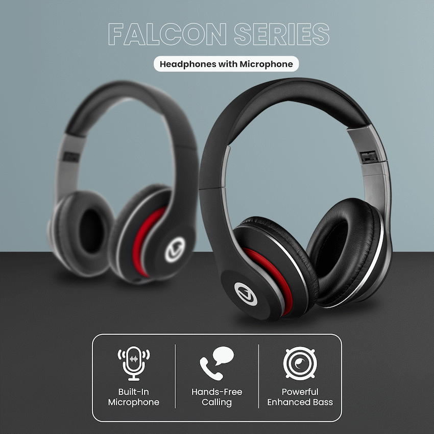 Volkano Falcon Headphones with Microphone - Black - Image 4