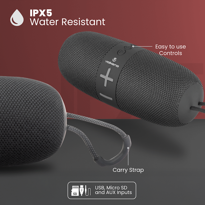 Volkano Flow Series Portable Bluetooth Speaker - Black with Grey Buttons - Image 4