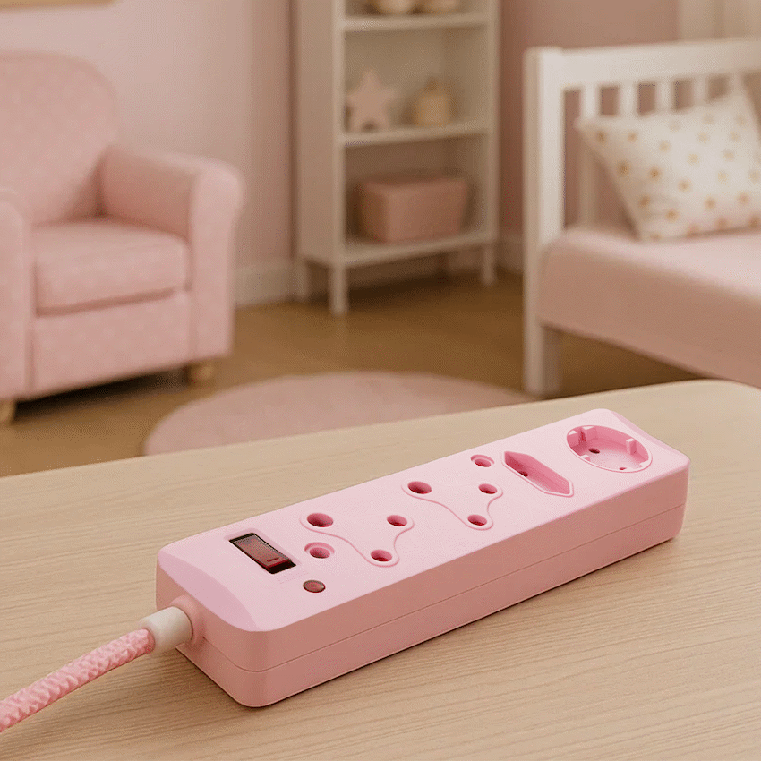 SWITCHED 4 Way Medium Surge Protected Multiplug 0.5M Braided Cord Pink - Image 4